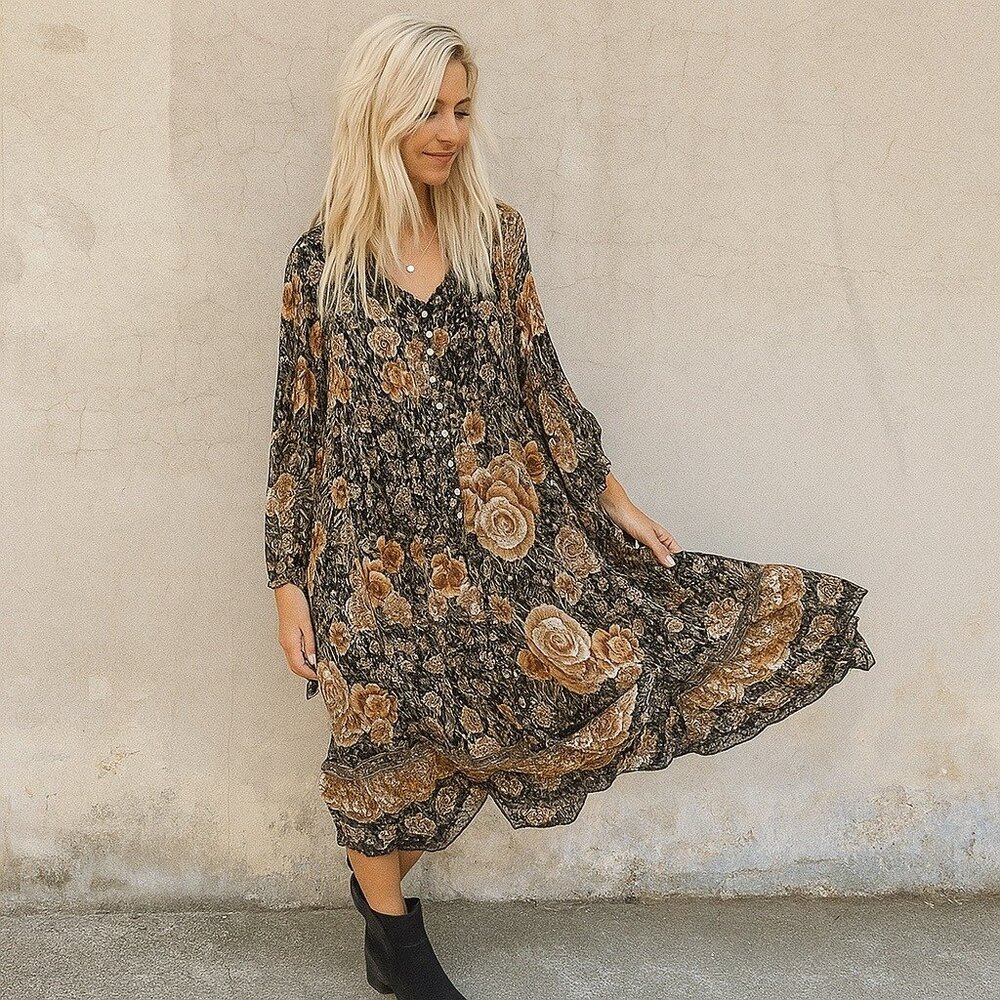 Spell and the Gypsy Mystic Gown Nightfall Dress Long Sleeve Boho Maxi Women XS